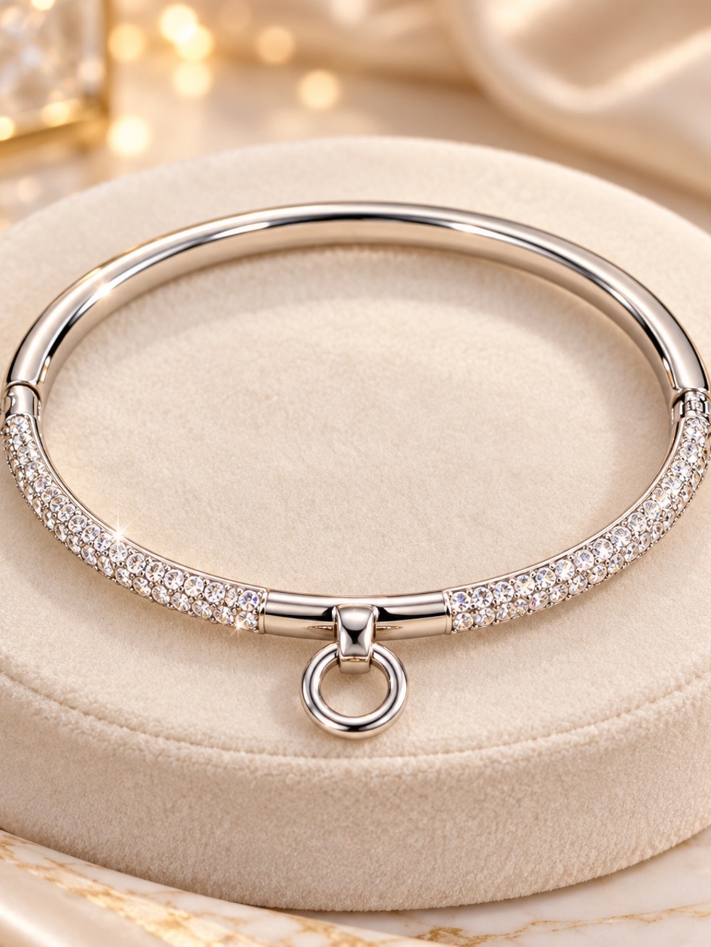 nOir Jewelry Silver Tone Pavé Crystal Hinged Bangle Bracelet NWT